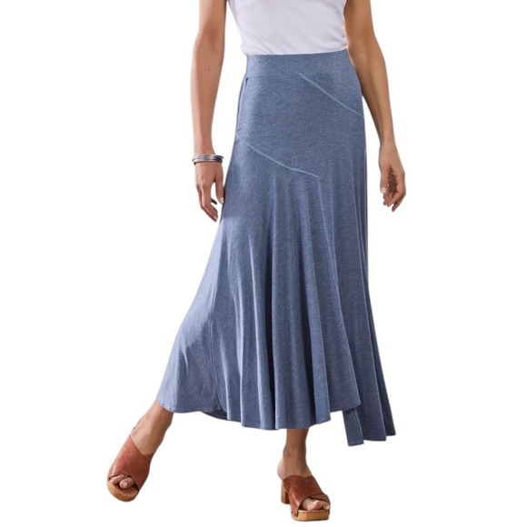 Soft Surroundings Medium Maxi Skirt Blue Knit Asymmetrical Step Hem Boho 972 - Picture 1 of 7